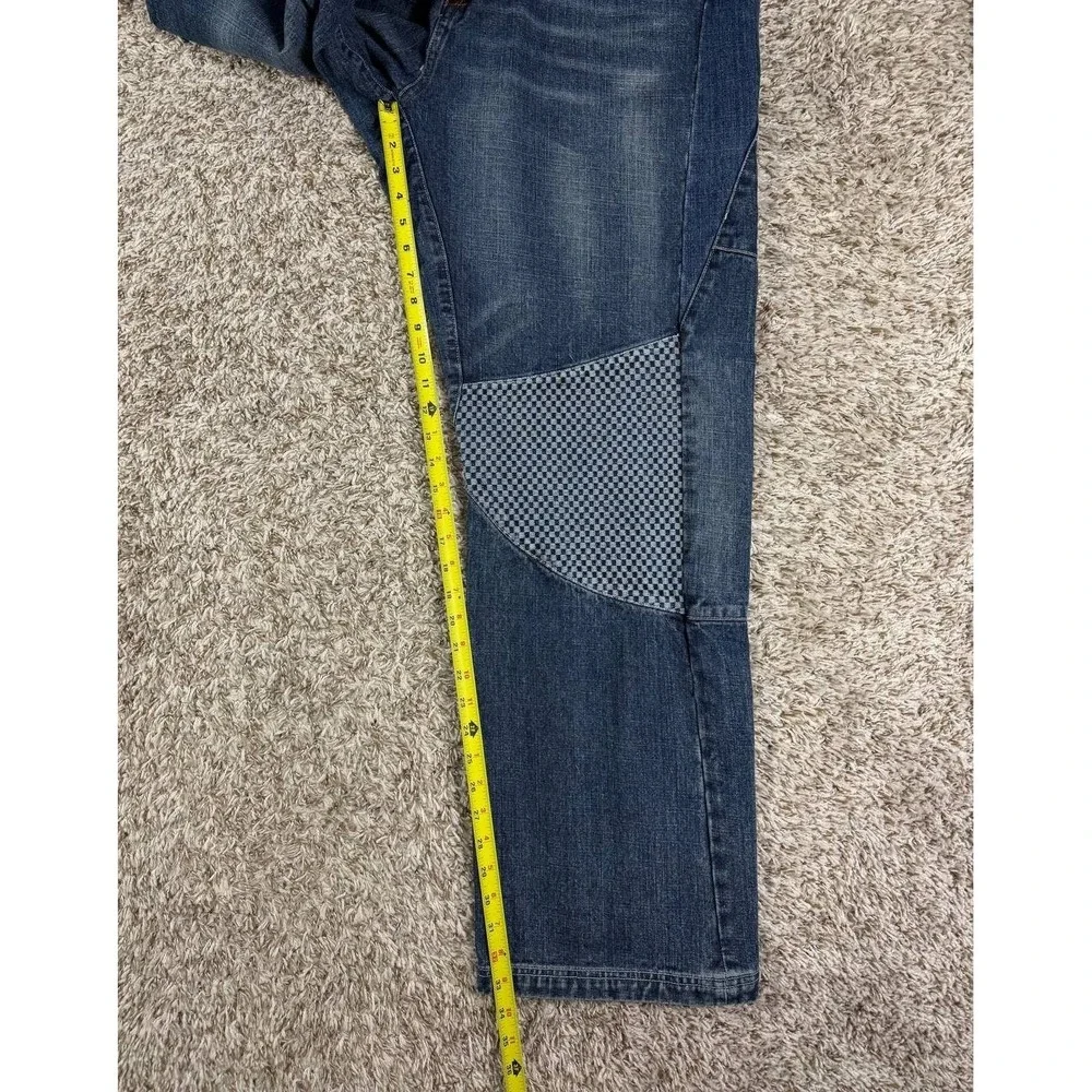 Akademiks Baggy Jeans Y2K Hip Hop Streetwear Skate Denim Checkered Panel Mens 38